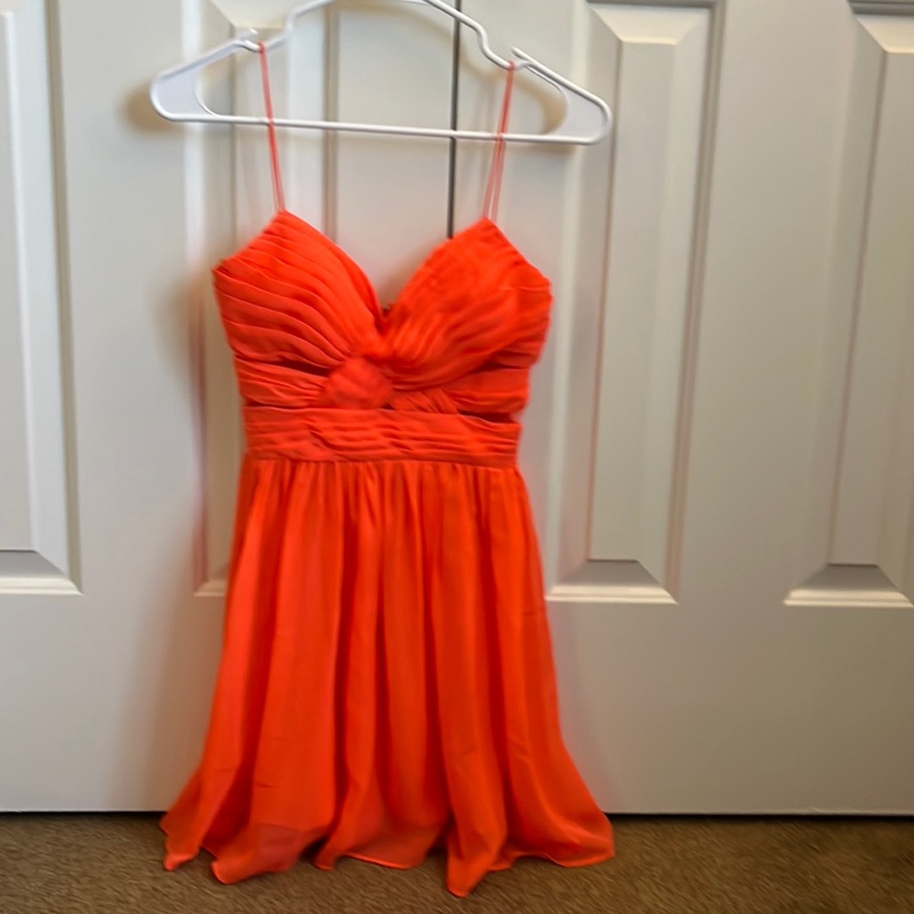 Adrianna Papell cocktail dress, bright orange, worn once, size 1/2